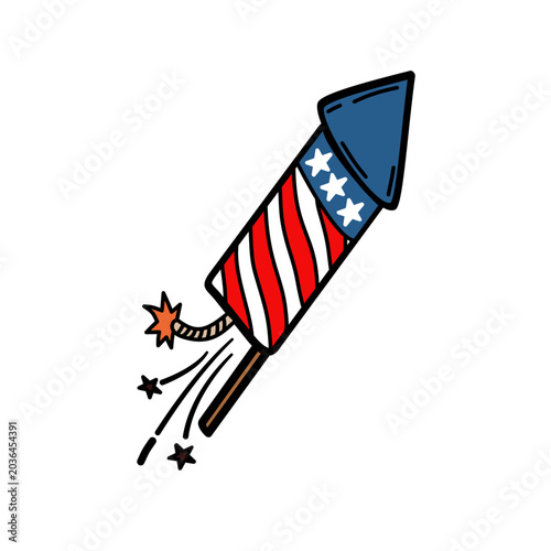 Hand-drawn firework rocket illustration, designed for festive celebrations and joyful events