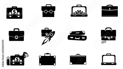 Finance Briefcase and Business Bag Icon Set