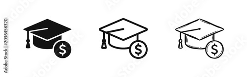 Schilderij op canvas Education cost and tuition fees icon set with graduation cap and dollar coin