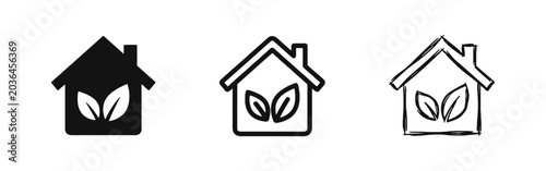 Photos Eco friendly home and sustainable green living house icon set with leaves
