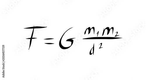 Billede på lærred Newton’s Law of Universal Gravitation Showing Force Between Two Masses Over Dist