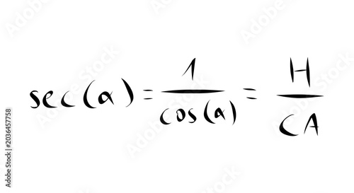Slika na platnu Secant Trigonometry Formula Showing Reciprocal of Cosine and Hypotenuse Over Adj
