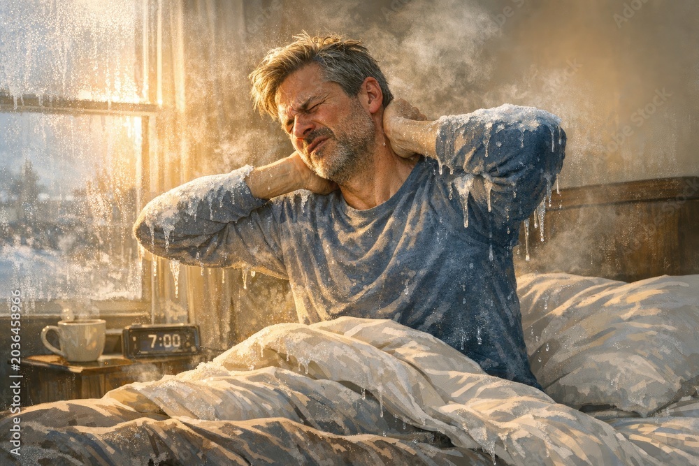 Obraz premium A person sits on a bed under the sound of rain, possibly feeling lonely or introspective