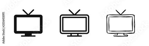 Television icon set, retro tv with antenna symbol