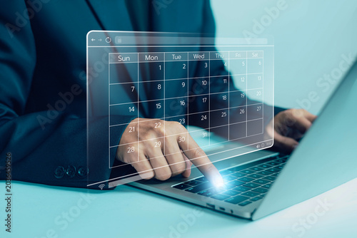 Slika na platnu Business professional managing digital calendar on laptop, online scheduling and appointment management concept for business planning, workflow organization, productivity and time management