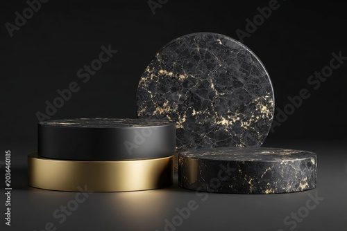 Luxury Black and Gold Marble Pedestal Display.