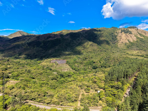 Aerial view from  the La Yeguada National Park. Nestled within an ancient volcanic complex, characterized by pine forests, mountains, and a stunning natural backdrop. Calobre, Veraguas, Panama