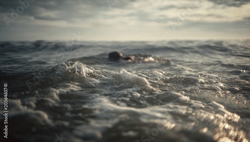 Rough Ocean Waves Under a Cloudy Sky at Dusk.