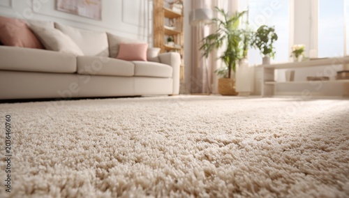 Cozy Living Room with Plush Shaggy Carpet and Natural Light.