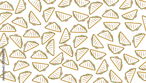 Doodle Sandwich Seamless Pattern. Hand Drawn Fast Food Illustration. Sandwich Repeating Background. Minimal Doodle Vector Texture.