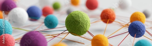 Colorful interconnected balls representing network connections and communication.