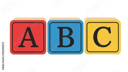 Three colorful alphabet blocks spelling ABC.