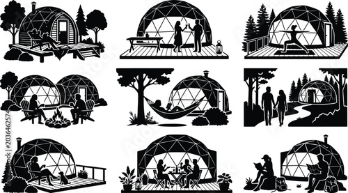 Tableau sur toile People relaxing in geodesic dome homes