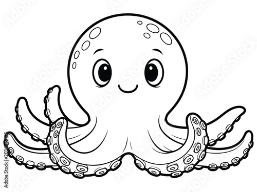 Cute cartoon octopus vector illustration line art coloring page with creature coloring illustration