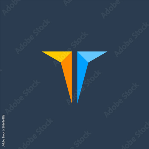 T letter initial logo in modern geometric style with blue and orange color.