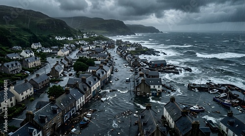 Coastal village flooded by storm surge and heavy rain