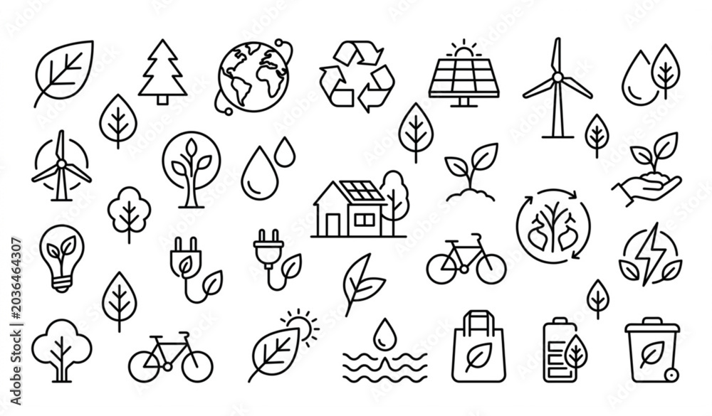 Fototapeta premium Eco friendly icons and sustainable living symbols