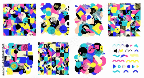 Geometric Memphis pattern collection, trendy retro vector design