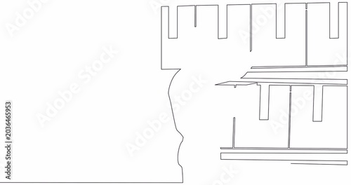 Self drawing line animation Warehouse manager checks the availability of goods. The worker holds a tablet in his hands against of racks with boxes continuous one single line drawn concept video