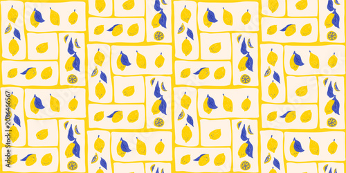 Bild auf Leinwand Lemons chalk pencil seamless pattern