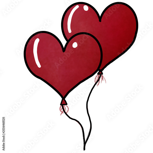 Watercolor illustration of red heart balloons, romantic festive love graphic