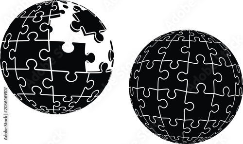 Puzzle sphere concepts complete and incomplete globe designs
