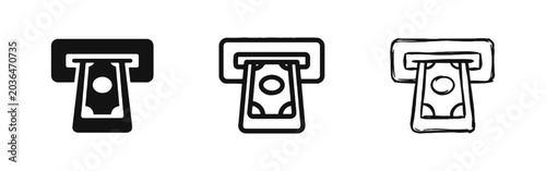 Konstfotografi Cash Withdrawal from ATM Machine Icon Set in Three Different Styles