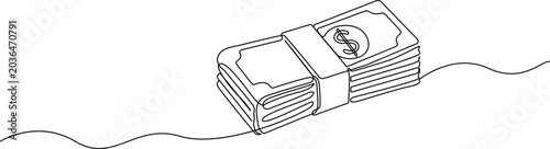 Fotografie Continuous line drawing Money bundle, cash stack, currency notes, financial vect