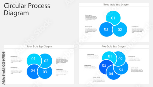 Circular Process Diagram Template Set with Three Four Five Steps