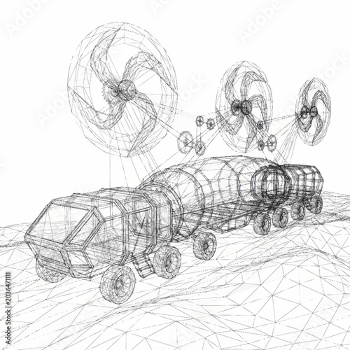 Foto Futuristic hovercraft vehicle concept art sketch.