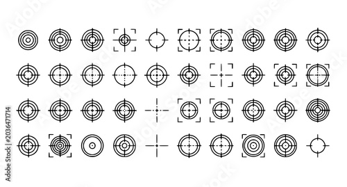 Foto Linear target icon collection with bullseye focus crosshair and precision reticl