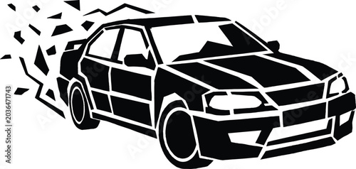 Bild auf Leinwand A black silhouette of a modern sports car car disintegrating into particles repr