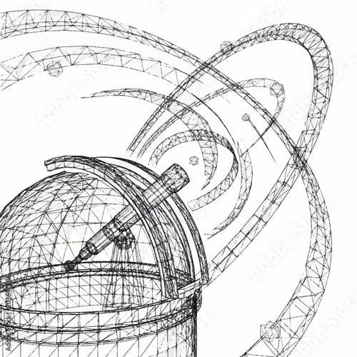 Schilderij op canvas Wireframe illustration of an astronomical observatory telescope.