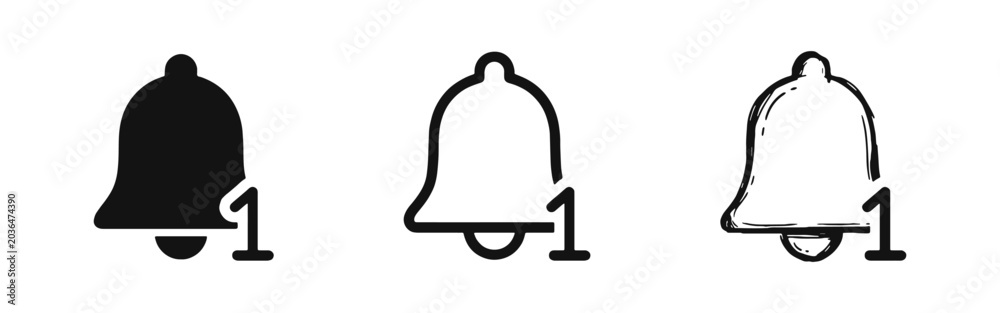 Fototapeta premium Notification Alert Icons, Bell with Number One Vector Symbols