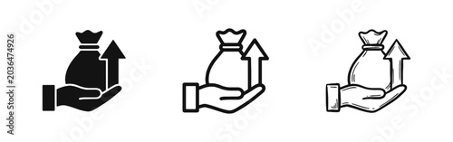 Принти на полотні Financial growth icon set with hand holding money bag and upward arrow for profi