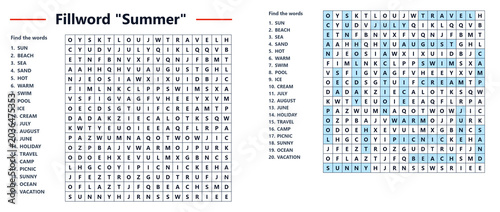 Photos Fillword puzzle featuring summer-themed words in grid format