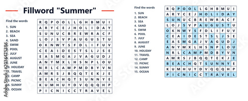 Tableau sur toile Word search puzzle featuring words related to summer season