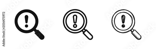 Search Alert and Error Investigation Magnifying Glass Icon Set