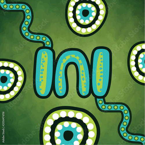 Green Contemporary Aboriginal Tribal Symbol Art Illustration