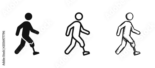 Foto Amputee Person with Prosthetic Leg Walking Icon Set - Solid, Outline, and Hand-D