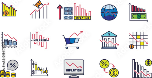 Photos Inflation And Rising Cost Of Living Editable Vector Icon Set Transparent Backgro