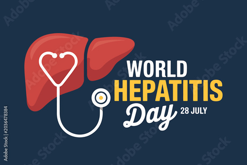 World Hepatitis Day awareness graphic featuring liver and stethoscope design