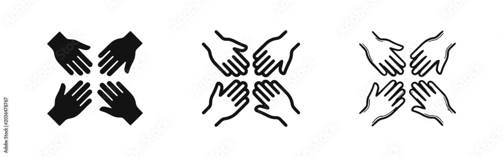 Fototapeta premium Teamwork and Collaboration Hands Icon Set - Solid, Outline, and Hand-Drawn Styles