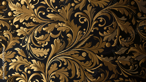 Photos Ornate floral ornament a seamless vector pattern with swirling leaves and golden
