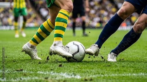 Professional football player controlling ball with white cleats during sunny afternoon league match.