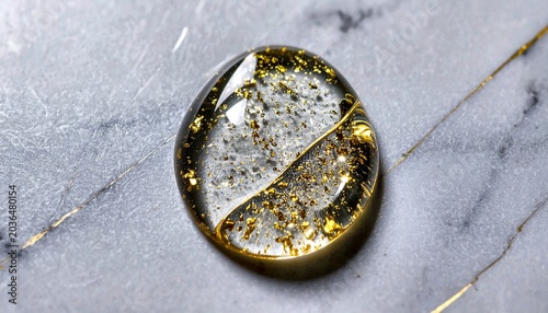 Golden Liquid Blob with Shimmer on Veined Marble