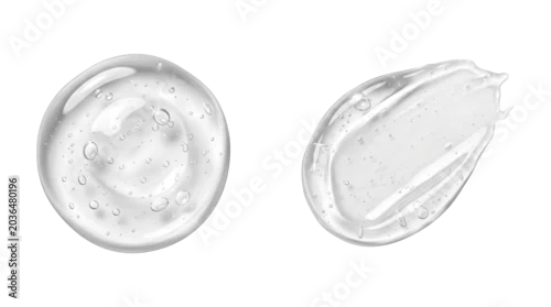 Fototapeta samoprzylepna Two clear cosmetic gel swatches with visible bubbles on a transparent background