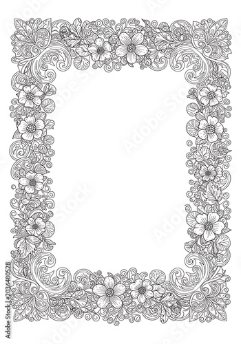 Intricate Floral Frame: Hand-Drawn Elegance