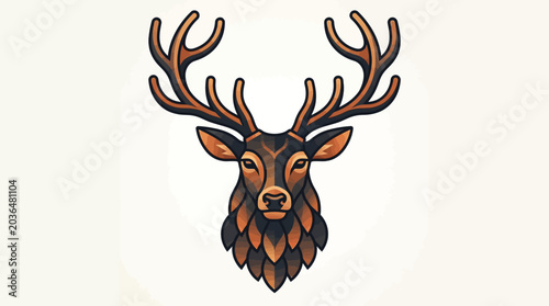 Schilderij op canvas Stylized Deer Head Vector Logo with Majestic Antlers - Modern Geometric Stag Ill