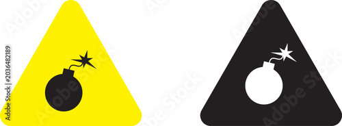 Photos Exploding bomb icon, black outline and solid fill, danger and warning symbol vec